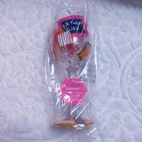 Lolita Wine Glass Birthday Girl Cocktail Recipe Hand Painted Yellow Pink New - Picture 3 of 13